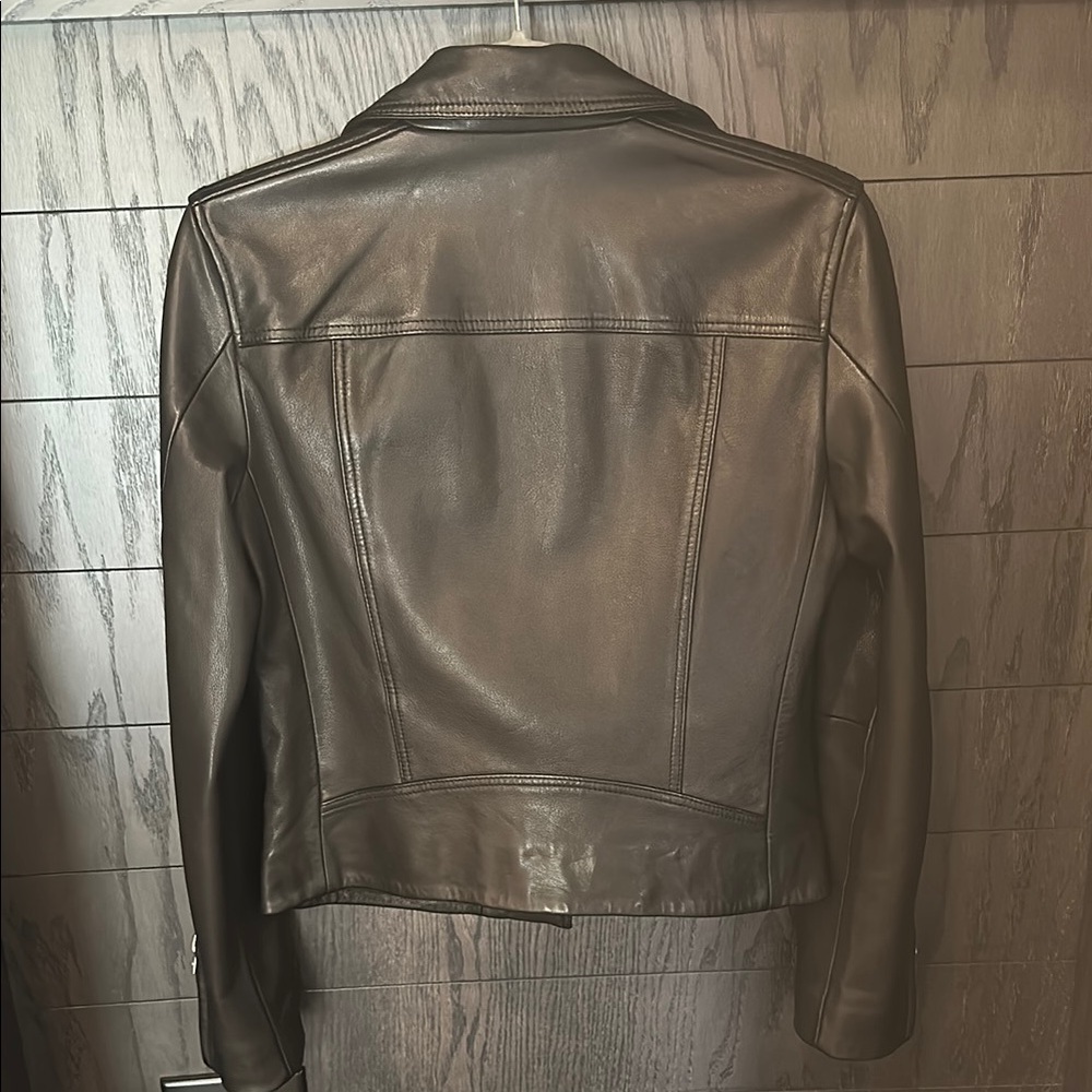 AllSaints Black Leather Cropped Biker Jacket - Picture 4 of 12